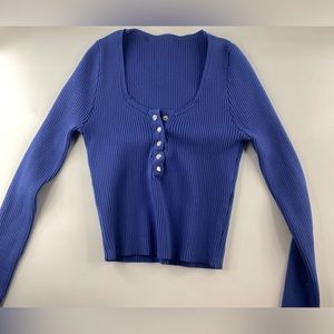 Blue button up fitted long sleeve